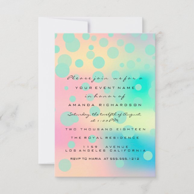 Ombre Holographic Bubble Bridal Sweet 16th Mint Invitation (Front)