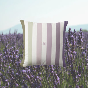 Ombre Lavender Field Strip & Personalized Monogram Outdoor Pillow