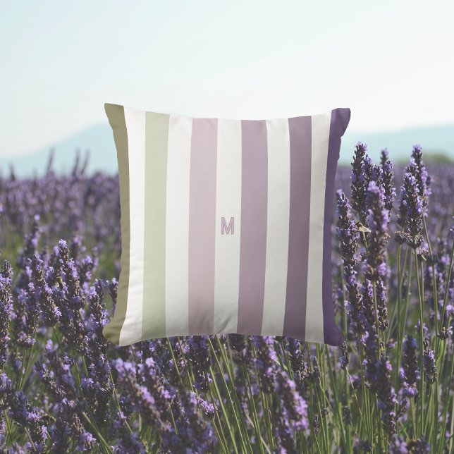 Ombre Lavender Field Strip & Personalized Monogram Outdoor Pillow (Creator Uploaded)