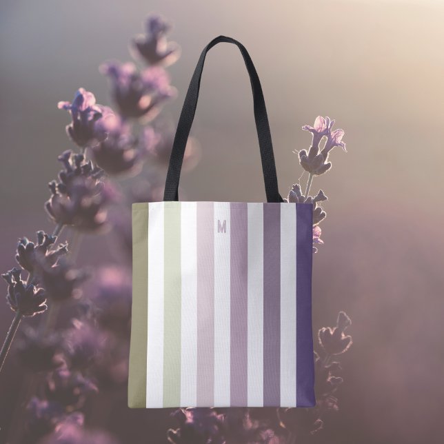 Ombre Lavender Field Strip & Personalized Monogram Tote Bag (Creator Uploaded)