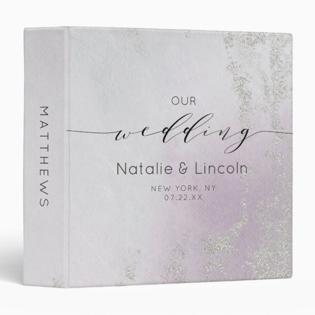 Ombre Lavender Purple Silver Wedding Photo Album Binder (Front/Spine)
