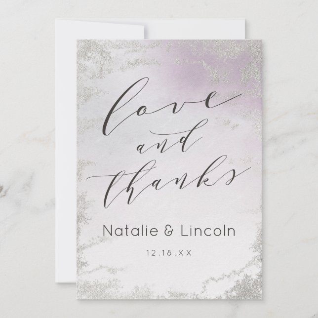Ombre Lavender Purple Wedding Love and Thanks Thank You Card (Front)