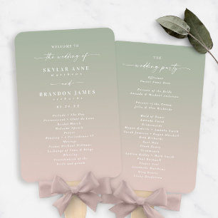 Ombre Leaf Green & Pink Wedding Ceremony Program Hand Fan