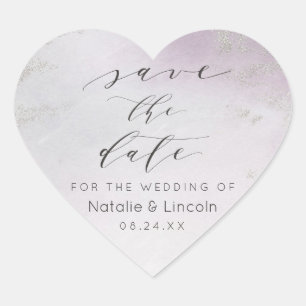 Ombre Light Purple Silver Foil Frost Save the Date Heart Sticker