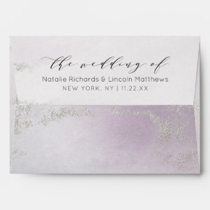 Ombre Light Purple Silver Foil Monogram Wedding Envelope