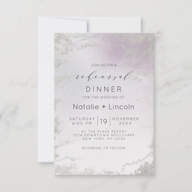 Ombre Light Purple Silver Foil Rehearsal Dinner Invitation (Front)