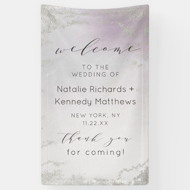 Ombre Light Purple Silver Foil Wedding Welcome Banner (Vertical)