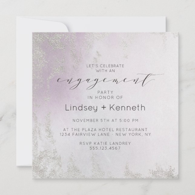 Ombre Light Purple Silver Square Engagement Party Invitation (Front)