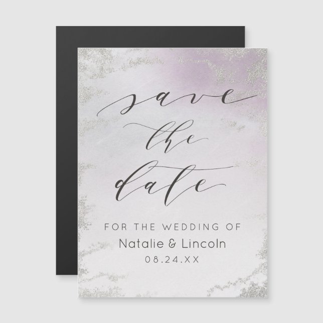 Ombre Light Purple Silver Wedding Save the Date Magnetic Invitation (Front/Back)