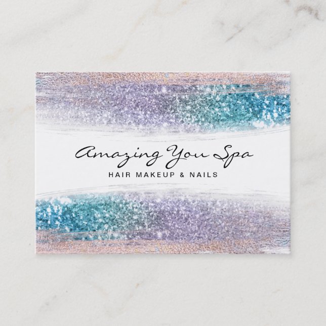 *~* Ombre Luxe Gold Glam Rainbow Glitter Business Card (Front)