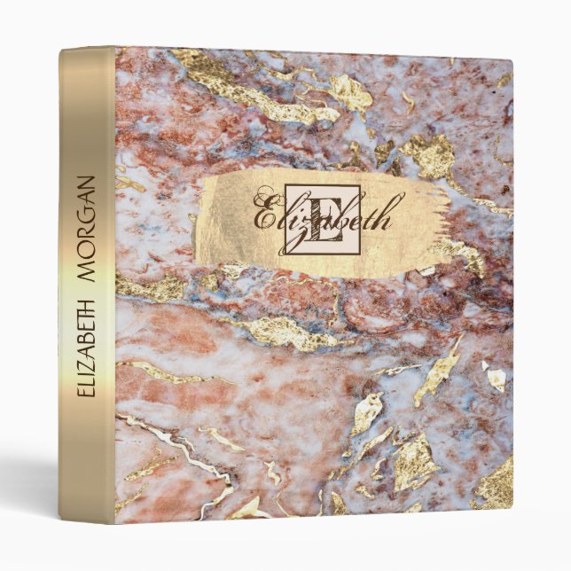 Ombre Marble,Gold Brush Stroke, Monogram Binder (Front/Spine)