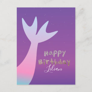 Ombré Mermaid Faux Glitter Birthday Invitation Postcard