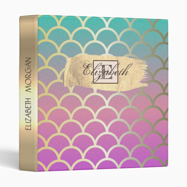 Ombre Mermaid Tail Scales, Monogram Binder (Front/Spine)