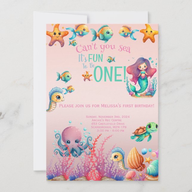 Ombre Mermaids  Invitation (Front)