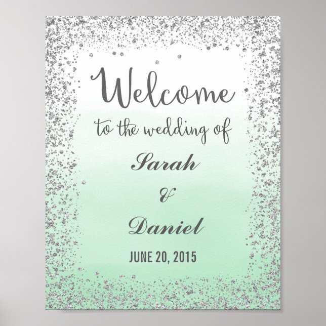 Ombre Mint and Silver Welcome Poster Print (Front)