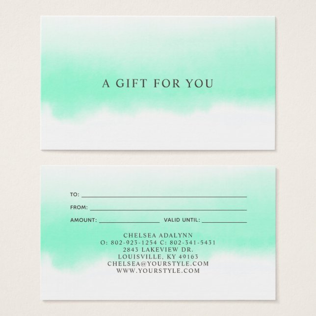 Ombre Mint Watercolor Minimalist Luxury Gift Card (Front & Back)