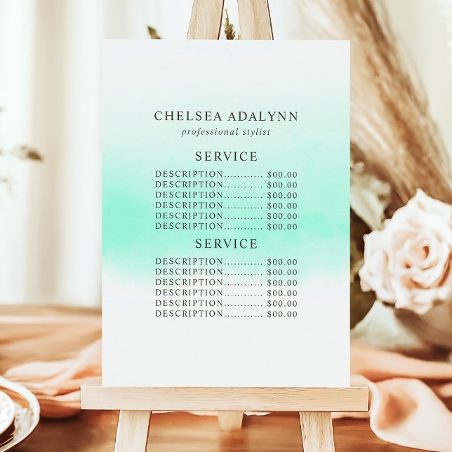 Ombre Mint Watercolor Minimalist Service Price Menu (Creator Uploaded)