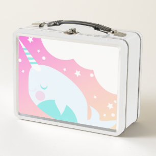 Ombre Narwhale Colourful Magical Cartoon Design Metal Lunch Box