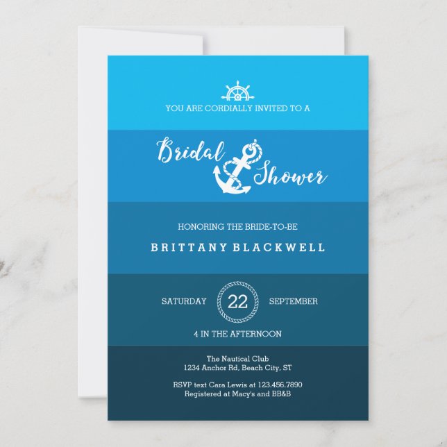 Ombre Nautical Anchor Bridal Shower Invitation (Front)