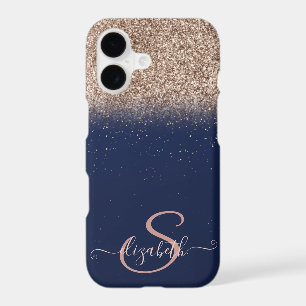 Ombre Pailleté Or Rose Élégant, Monogramme Bleu Nu