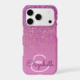 Ombre Pailleté Violet Chic avec Nom et Monogramme