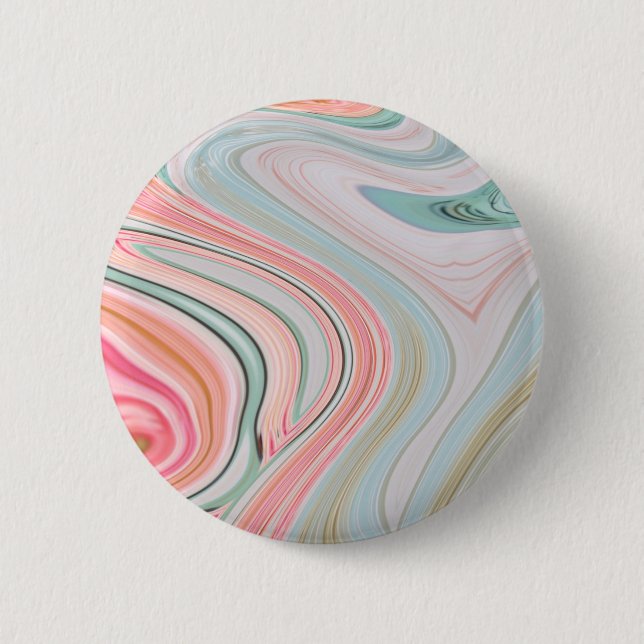 ombre pastel mint coral pink marble swirls 2 inch round button (Front)