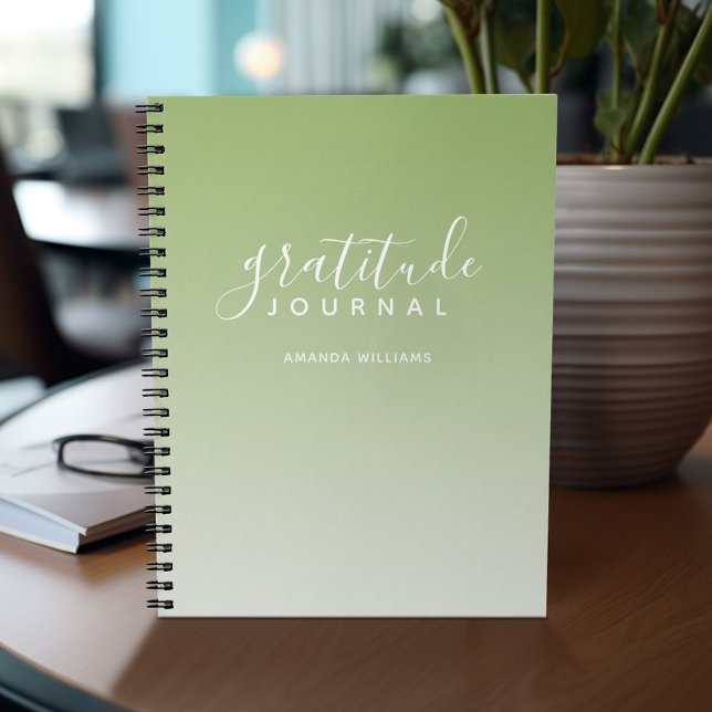 Ombre Pattern Gratitude Journal - green and white (Personalized gratitude journal notebook)