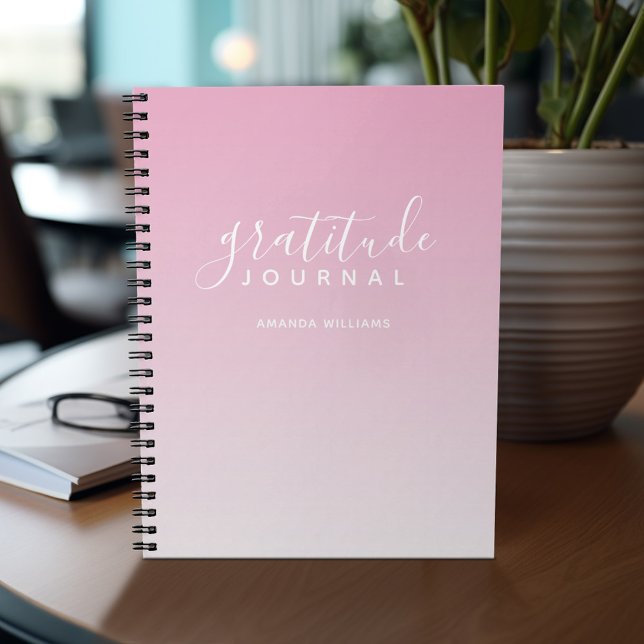 Ombre Pattern Gratitude Journal - pink and white (Personalized notebook - gratitude journal)