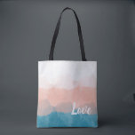 Ombre Pink and Blue Love Graceful Gradient Tote Bag<br><div class="desc">A graceful ombre gradient pattern in a chic mosaic blue and coral pink. Personalize this subtle watercolor design by adding your own words to the text template,  or keep the sentimental word: Love.</div>