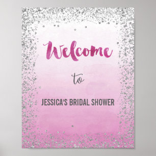 Ombre Pink and Silver Welcome Poster Print