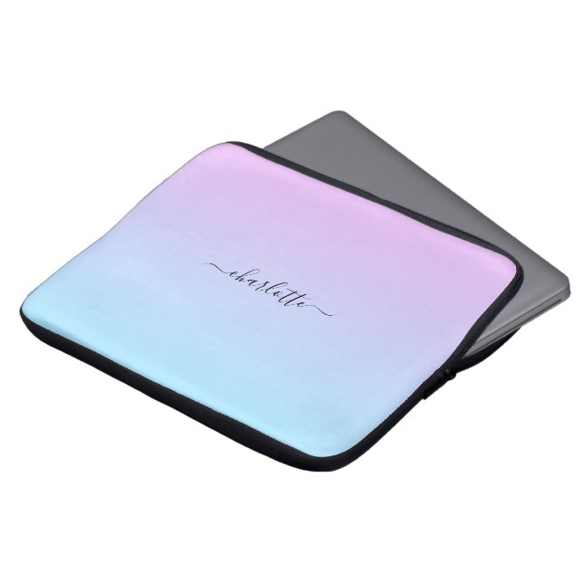 Ombré Pink and Turquoise Gradient Laptop Sleeve (Front Top)