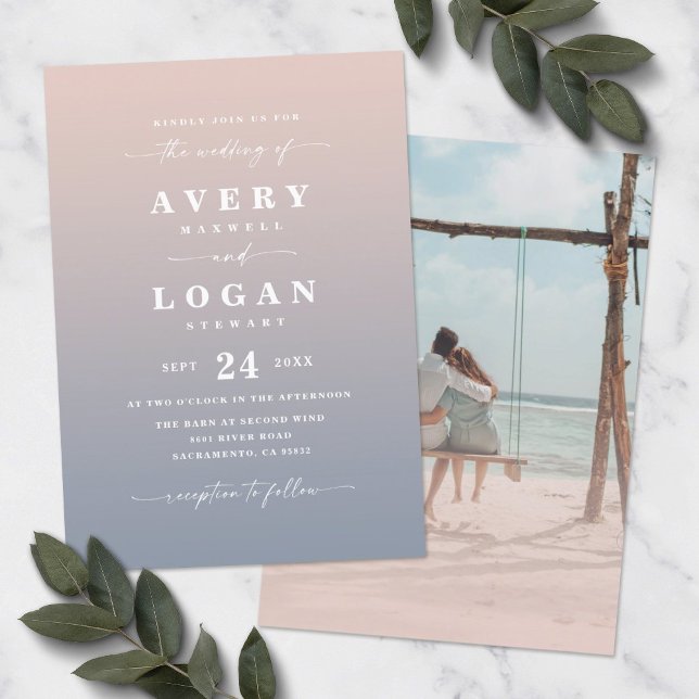 Ombre Pink & Blue Wedding Invitation with Photo (Creator Uploaded)