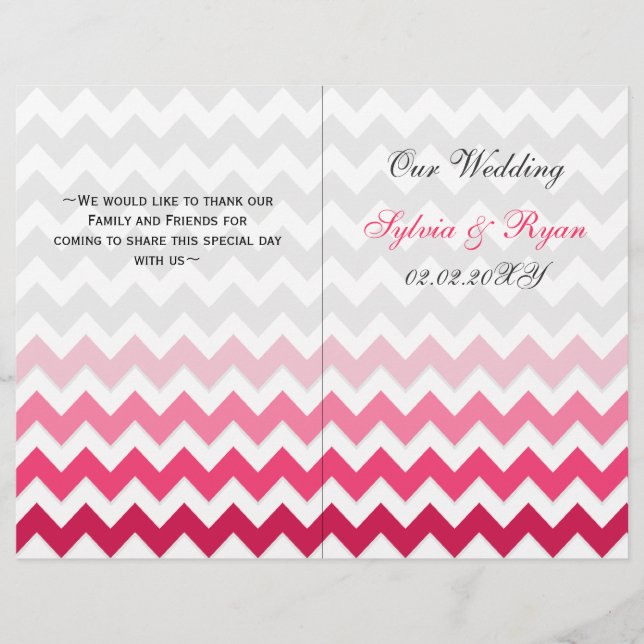 Ombre Pink Chevron folded Wedding program (Front)