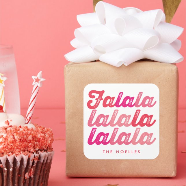 Ombre Pink Falalalala Bold Script Modern Holiday Square Sticker (Party)