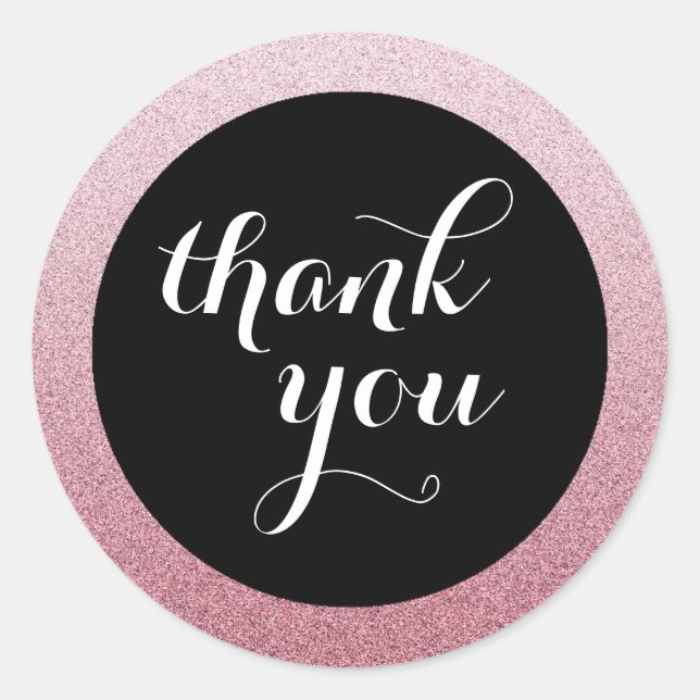 Ombre Pink Glitter Black Thank You Favour Sticker (Front)