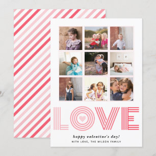 Ombre pink LOVE Valentines Day heart nine photos Holiday Card