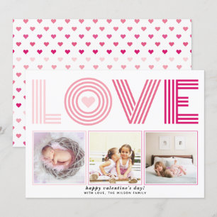 Ombre pink LOVE Valentines Day heart photo Holiday Card