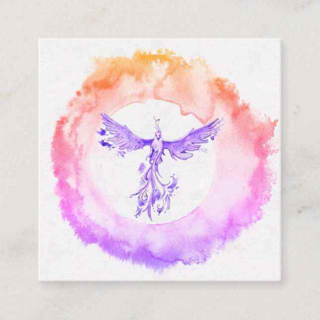 *~* Ombre Pink Peach Flame Phoenix Rings of Fire Square Business Card (Front)