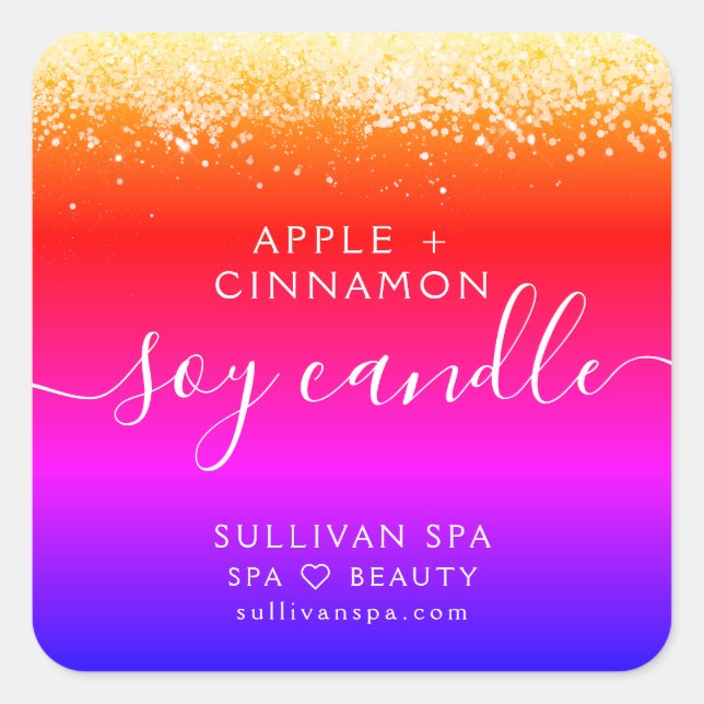 Ombre Pink Purple Glitter Soy Candle Label (Front)