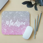 Ombre Pink Silver Glitter Calligraphy Name Mouse Pad<br><div class="desc">Ombre Pink Silver Glitter Calligraphy Name Mouse Pads features a faux ombre silver and pink glitter background with your personalized name. Perfect gift for Christmas,  birthday,  Mother's Day,  teacher appreciation,  best friends,  sisters and more. Designed by © Evco Studio www.zazzle.com/store/evcostudio</div>