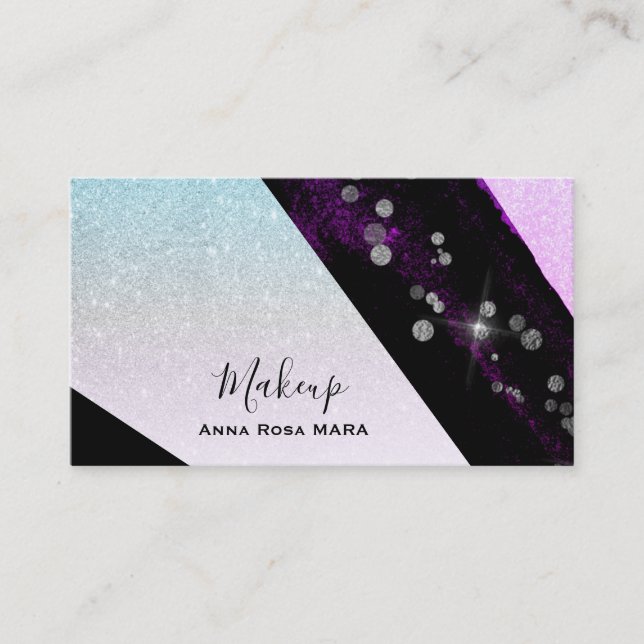 *~* Ombre Pink Teal Glitter Geometric Chic Girly Business Card (Front)