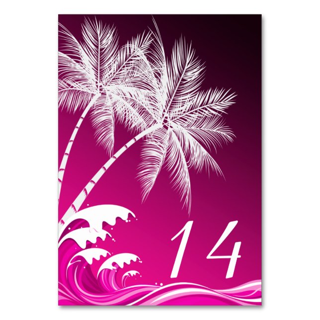OMBRÉ PINK TROPICAL PALMS Table Card (Front)