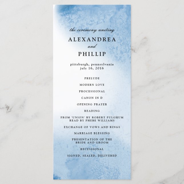 Ombre Programme de mariage aquarelle | Bleu (Devant)