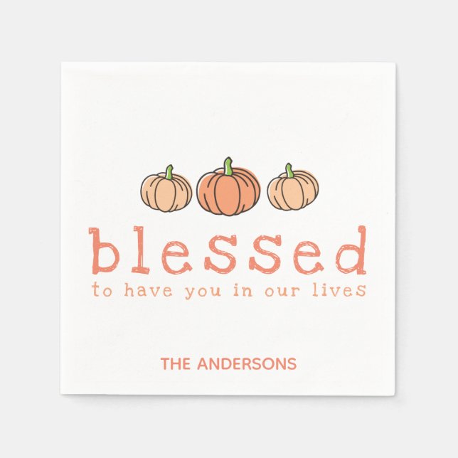 Ombre Pumpkin Blessed Personalized Thanksgiving Napkin (Front)