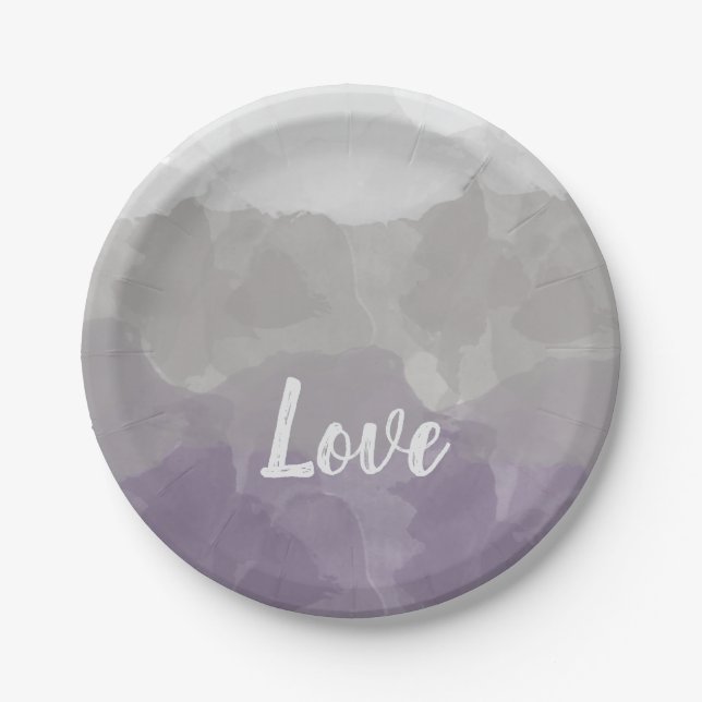 Ombre Purple and Grey Love Graceful Gradient Paper Plate (Front)
