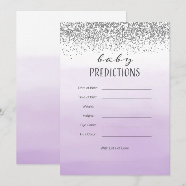 Ombre Purple and Silver Baby Prediction Card (Front/Back)