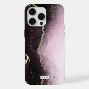 Ombre Purple Burgundy with Gold Modern Monogram iPhone 15 Pro Max Case