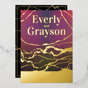 Ombre Purple Red Marble Veining Gold Wedding   