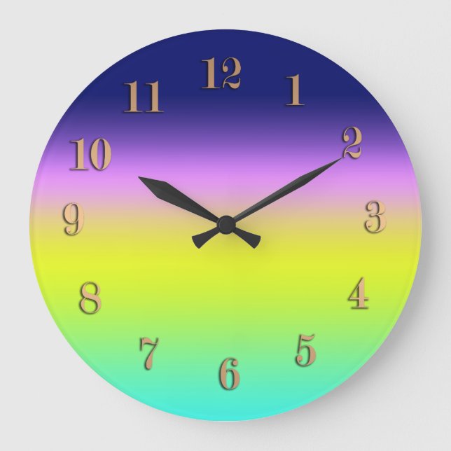 Ombre purple yellow green spring summer colours ri large clock (Front)