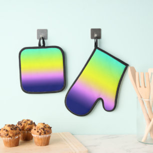 Ombre purple yellow green spring summer colours ri oven mitt & pot holder set